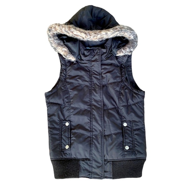 MAURICES WOMEN CHARCOAL SLEEVELESS VEST WITH REMOVABLE FUR LINED HOOD SIZE SMALL - Picture 1 of 7